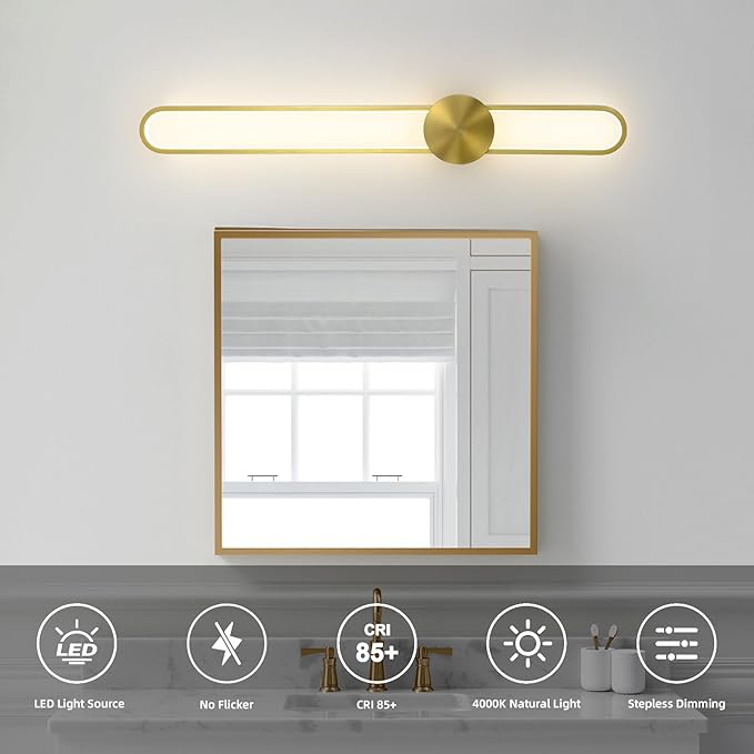 JAYMP Modern Wall Sconce Dimmable LED Wall Light Fixture, Hardwired Wall Lamp for Living Room, Dining Room, Bedroom, Hallway, Lobby, Entryway (Brushed Gold, H90cm/35.4inch)