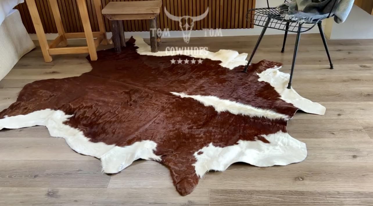 Cowhides Rug 7x6.5 Hereford Natural Leather