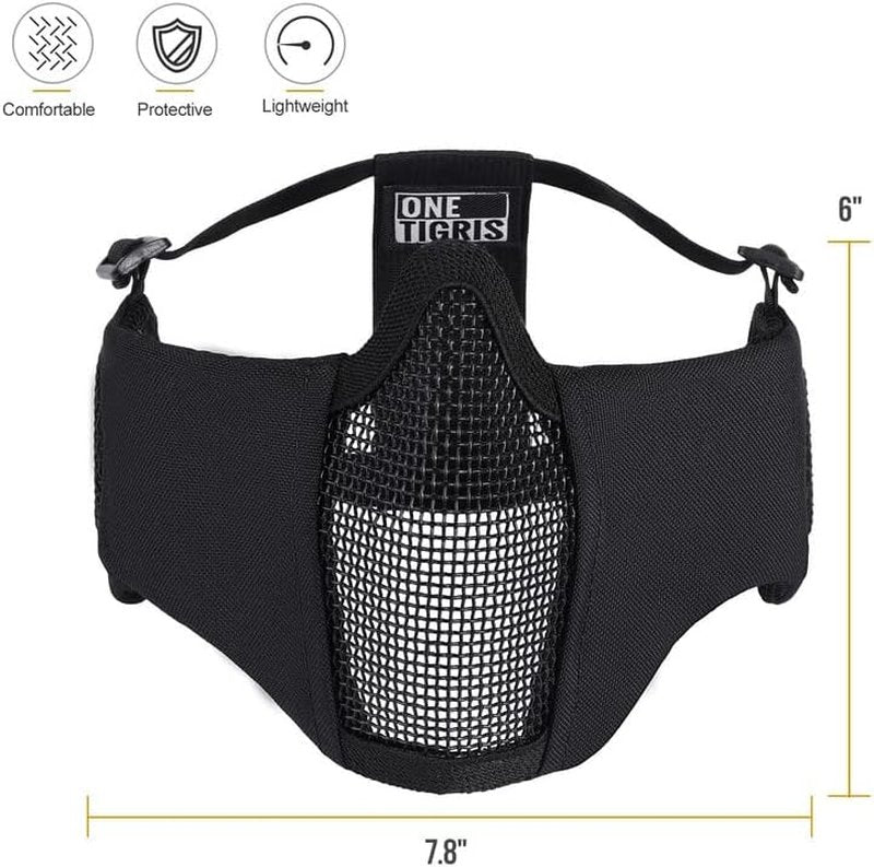 OneTigris Tactical Half Face Airsoft Mesh Mask - Foldable Design with Ear Protection | Military-Grade Comfort