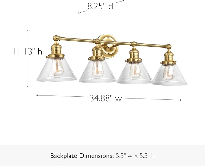 Design House Augustin Vanity Light, 4-Light, Seeded Glass Warm Glow, Dimmable, Up/Down Glow, Easy Installation, E26 Socket, Satin Gold, 34.9 in L x 8.3 in D x 11.1 in H, 589044-SG