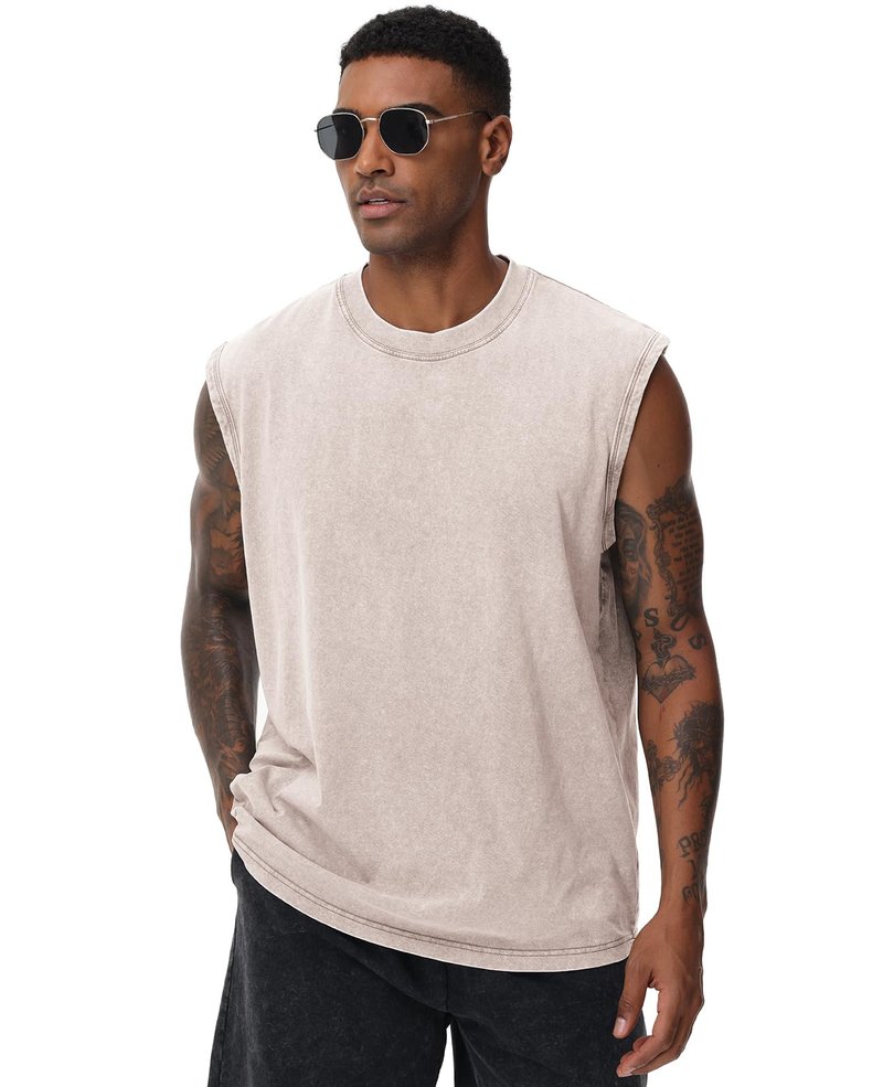 SnowElve 3 Pack Mens Workout Tank Tops Sleeveless Tee Shirts Men Muscle Shirt Gym Acid Wash T Shirts Running Beach Loose Fit Tee(ACCFBK,M)