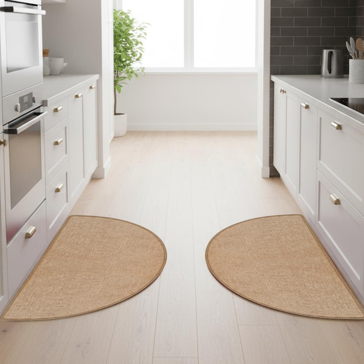 Nanstone Half Circle Kitchen Rugs,2 Pack 17”x30”, Non-Slip Water Oil Absorbent Kitchen Mats, Machine Washable Floor Mat,Quick Dry Standing Mat Front Sink Throw Rug Carpet for Farmhouse Kitchen