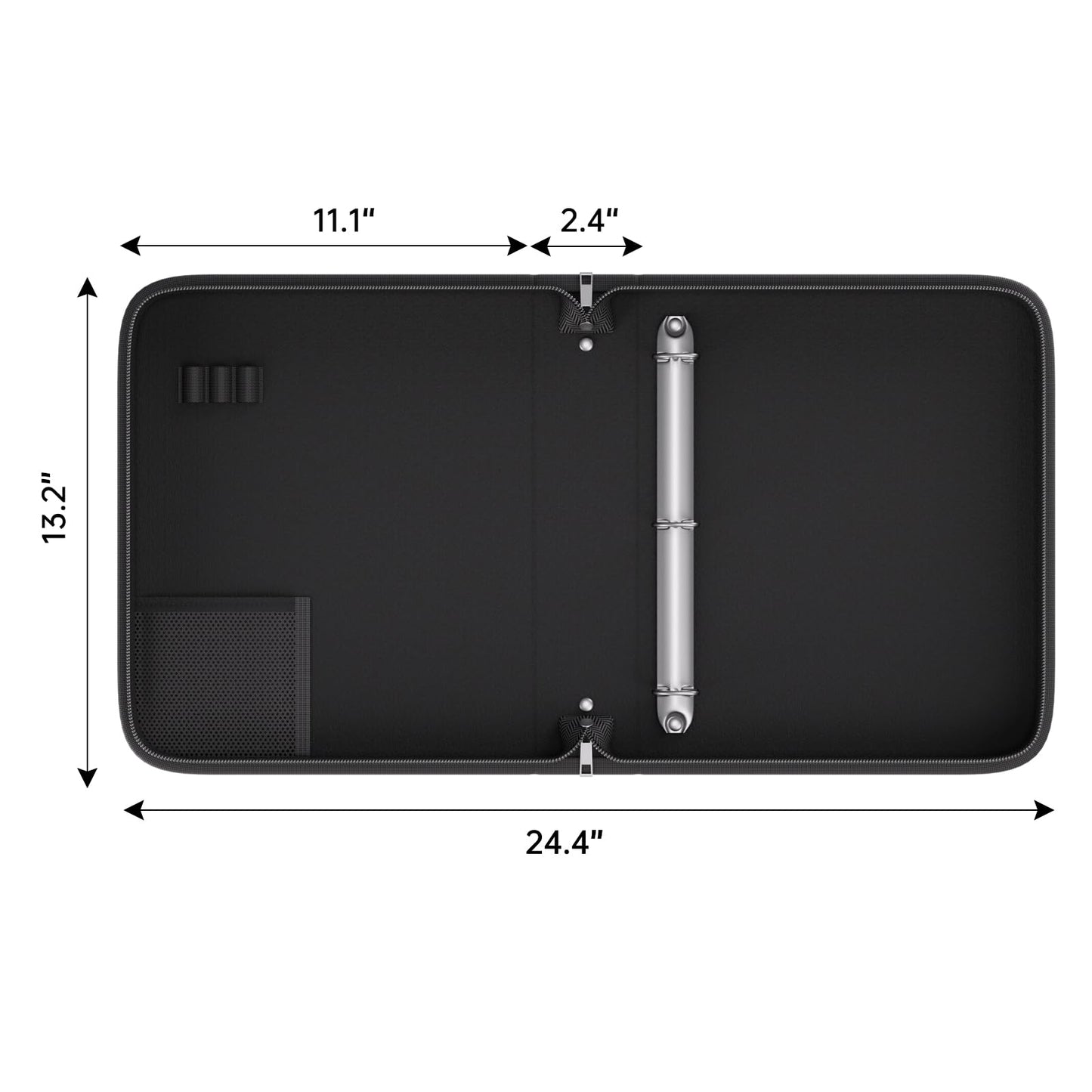 ZOOPIP Fireproof 3 Ring Binder with Zipper, 1.5 Inch D Rings Hold up 375 Sheets of 8.5" x 11" (A4), Compatible with Clear Page Protectors, Built-in Net and Pen Holder(Black, 1 Pcs)
