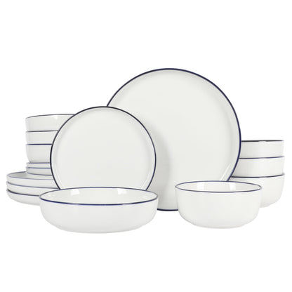 Gibson Home Summer Shades 16 Piece Plates and Bowls Dishes Service for 4 Porcelain Dinnerware Set - White
