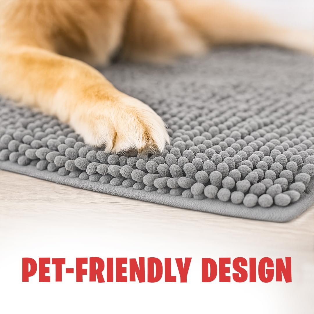 MUDGUARD MAT® Dog Door Mat for Muddy Paws, Super Absorbent Microfiber, Non-Slip Indoor Mat, Quick-Dry Chenille Rug for Pets & Entryway, Machine Washable, Grey 16" x 24"
