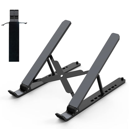 Tonmom Laptop Stand for Desk, Adjustable Laptop Riser ABS+Silicone Foldable Portable Notebook Holder, Ventilated Cooling Notebook Mount Computer Stand for 10-15.6” Laptops,Tablets-Black