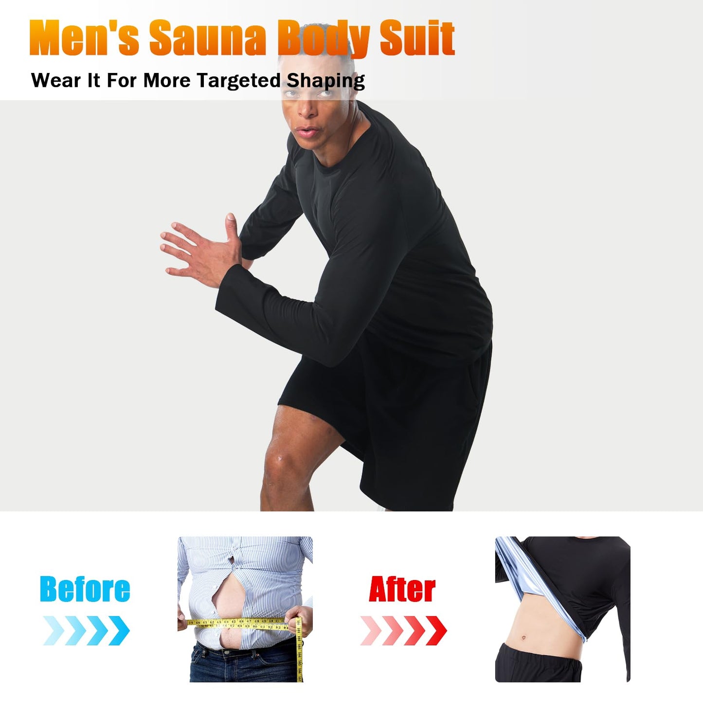 Donason Sauna Shirt for Men Weight Loss Sweat Suit Mens Compressions Shirts Body Shaper Suits for Workout Sports Gym