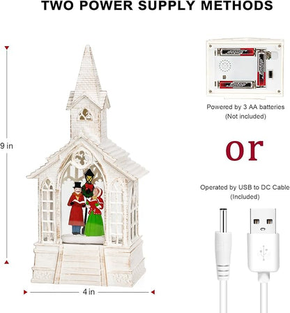 Christmas Snow Globe Lantern Musical Carolers Lighted Water Church, USB Lined/Battery Operated Lighted Lantern for Christmas Festival Decoration Gifts