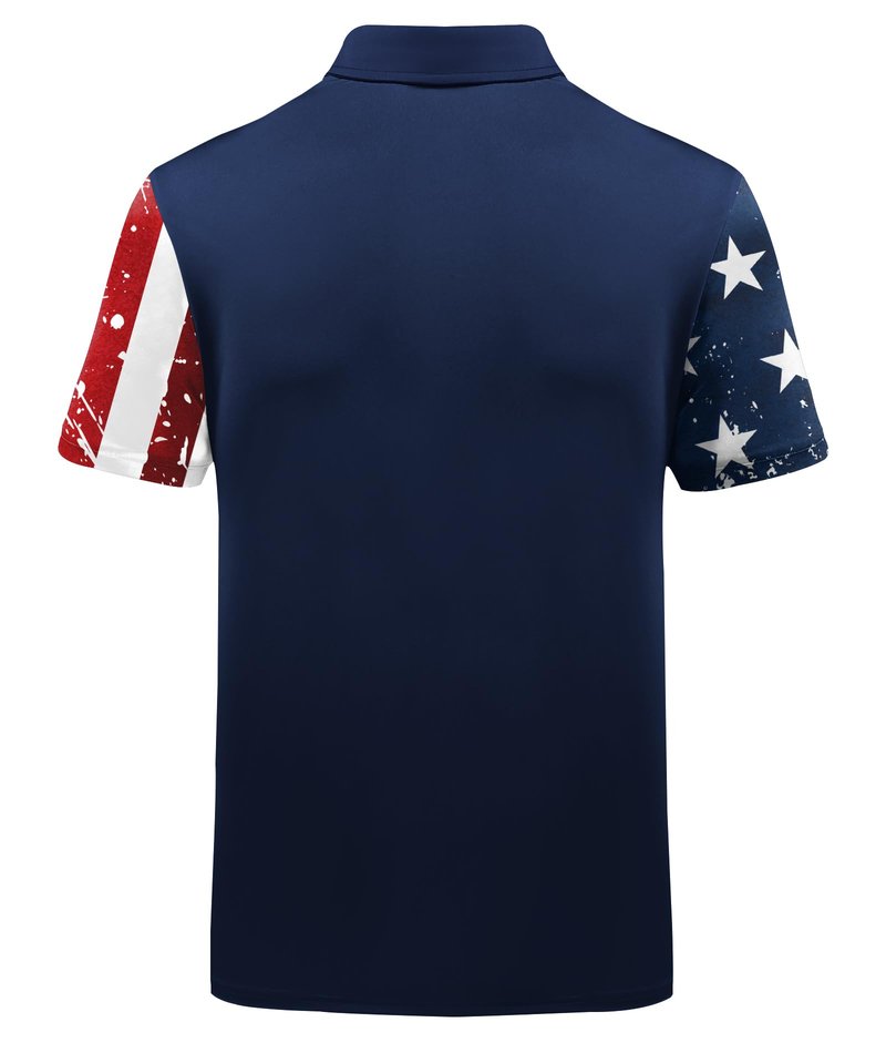 ZITY Men's Flag Golf Polo Shirts Short Sleeve Tactical Collared Shirt Men Outdoor Moisture Wicking Shirts Wine Red Medium