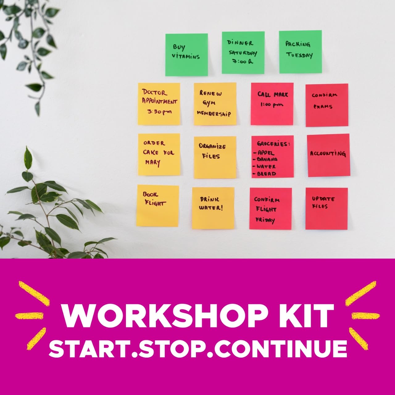 Post-it Super Sticky Notes, 24 Sticky Note Pads, 3 in. x 3 in. Red, Yellow & Green, School Supplies, Office Products, 2X the Sticking Power, Workshop Kit
