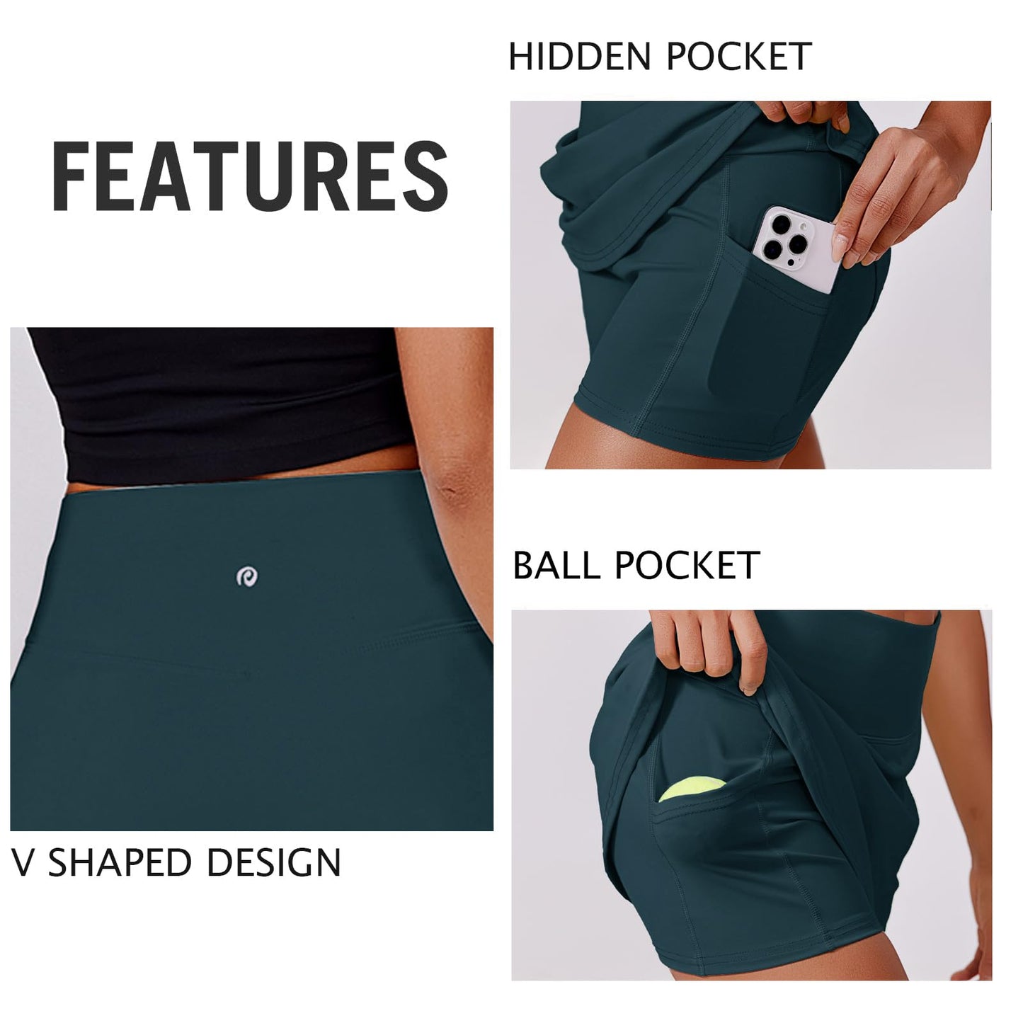 PINSPARK Women Tennis Skirts High Waisted Athletic Skorts Quick Dry Golf Skirt Lightweight Workout Skort with Pockets Shorts, Moss Teal Small