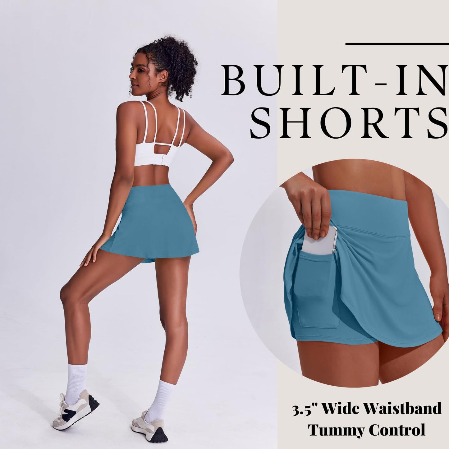 PINSPARK Tennis Skirts for Women Athletic Skort with Pockets Pleated Mini Golf Skirts Tummy Control, Oasis Blue X-Small