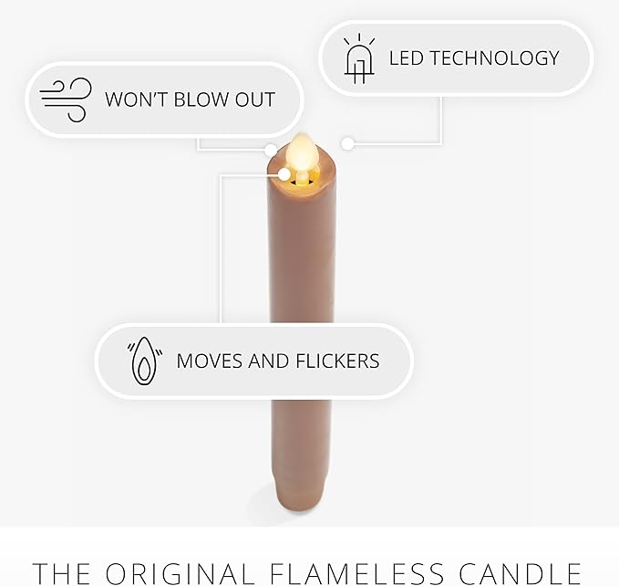 Luminara Flameless Candle Taper (1" x 9.5") Melted Top Real Wax Unscented Remote Ready Timer (Caramel Café)