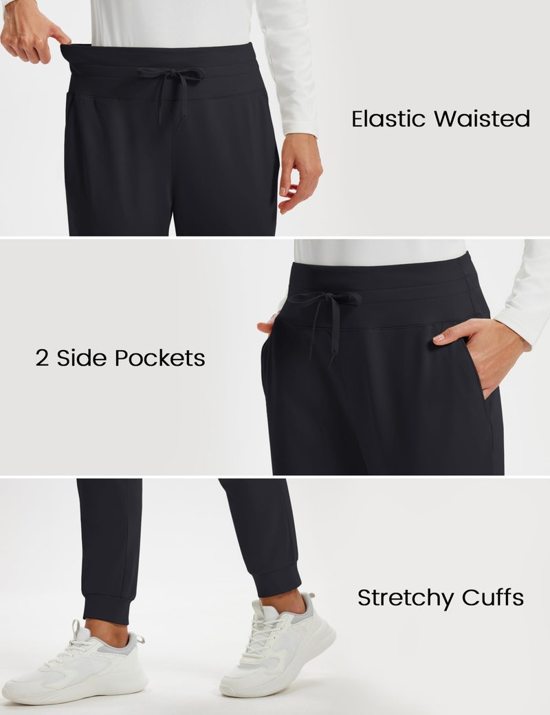 MAGCOMSEN Womens Fleece Lined Hiking Joggers Water Resistant High Waisted Insulated Cold Weather Pants Pockets Black M
