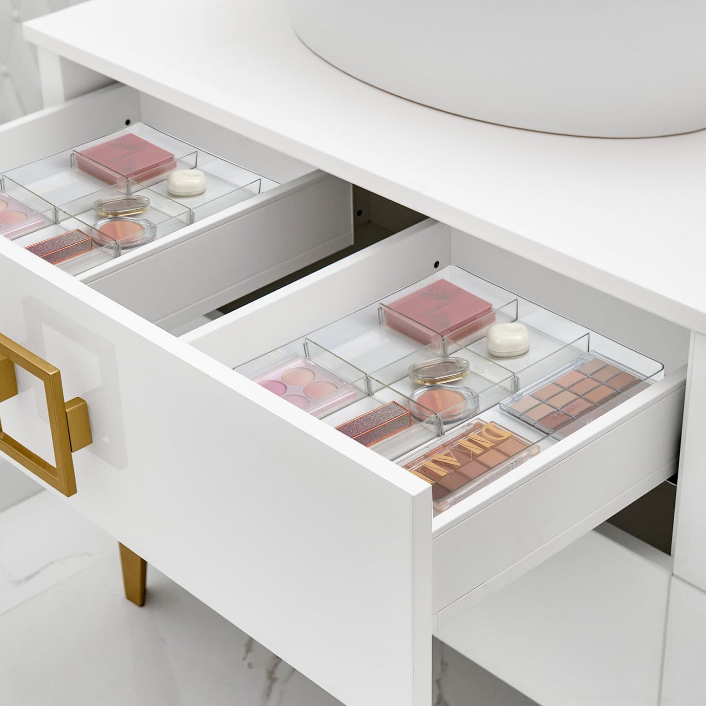 ZEXALOR Adjustable Clear Drawer Organizer, Plastic Drawer Divider Tray with Removable 9 Sections for Desk,Bathroom,Office,Makeup,Junk