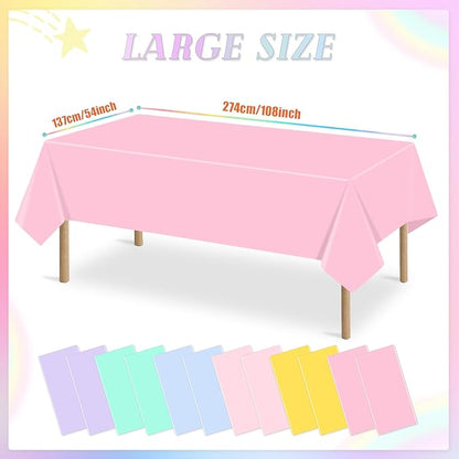 12 Packs Pastel Rainbow Tablecloths Pastel Color Disposable Plastic Table Cloth 54 x 108 Inch Waterproof Table Covers for Ice Cream Party Baby Shower Wedding Baby Birthday Parties Decorations