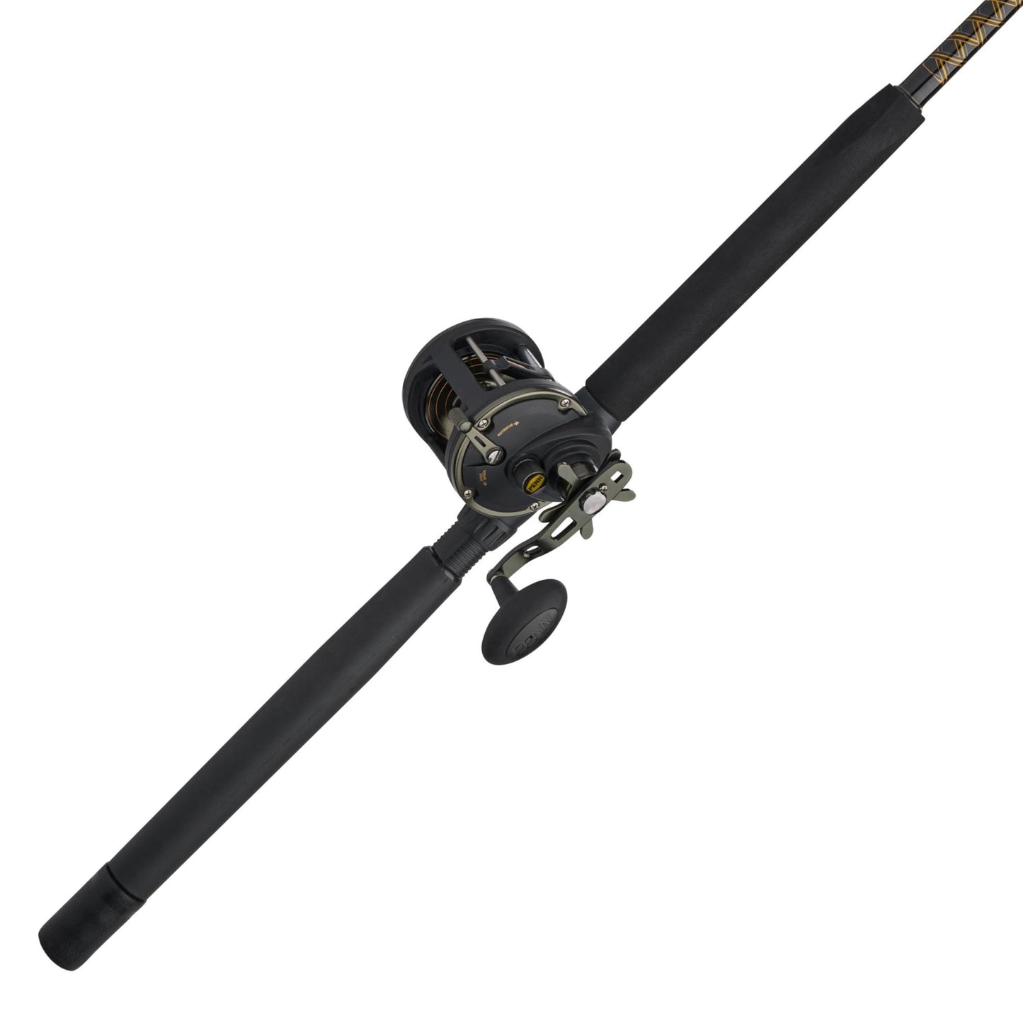 Penn 6'6" Squall II Level Wind Saltwater Rod and Reel Fishing Combo, 1-Piece Fishing Rod, Black/Gold