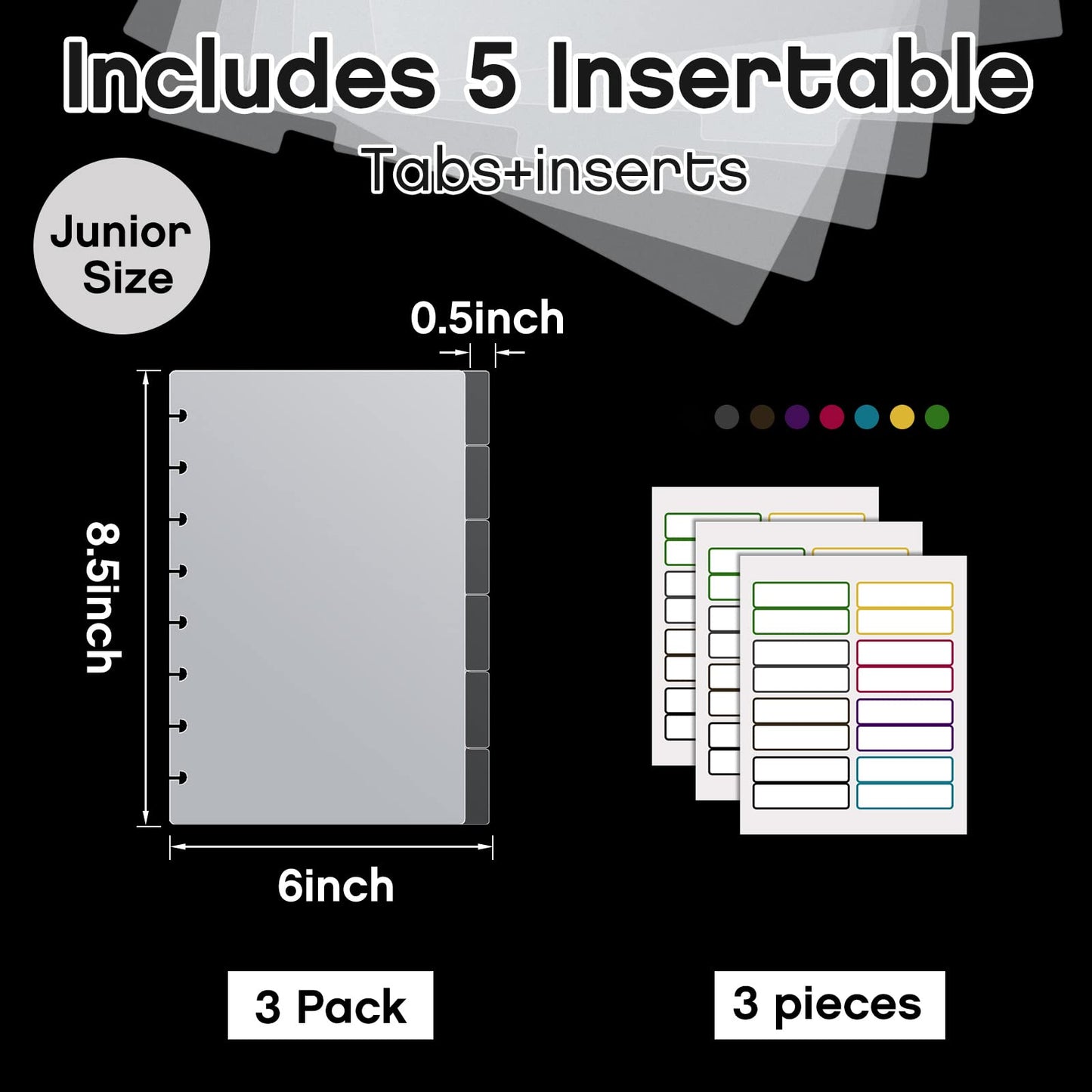 15 Sheets Junior Poly Tab Dividers for Discbound Notebooks Disc Bound Planner Supplies Dividers Tab Binder Index Notebook Accessories for Semi Transparent(White)