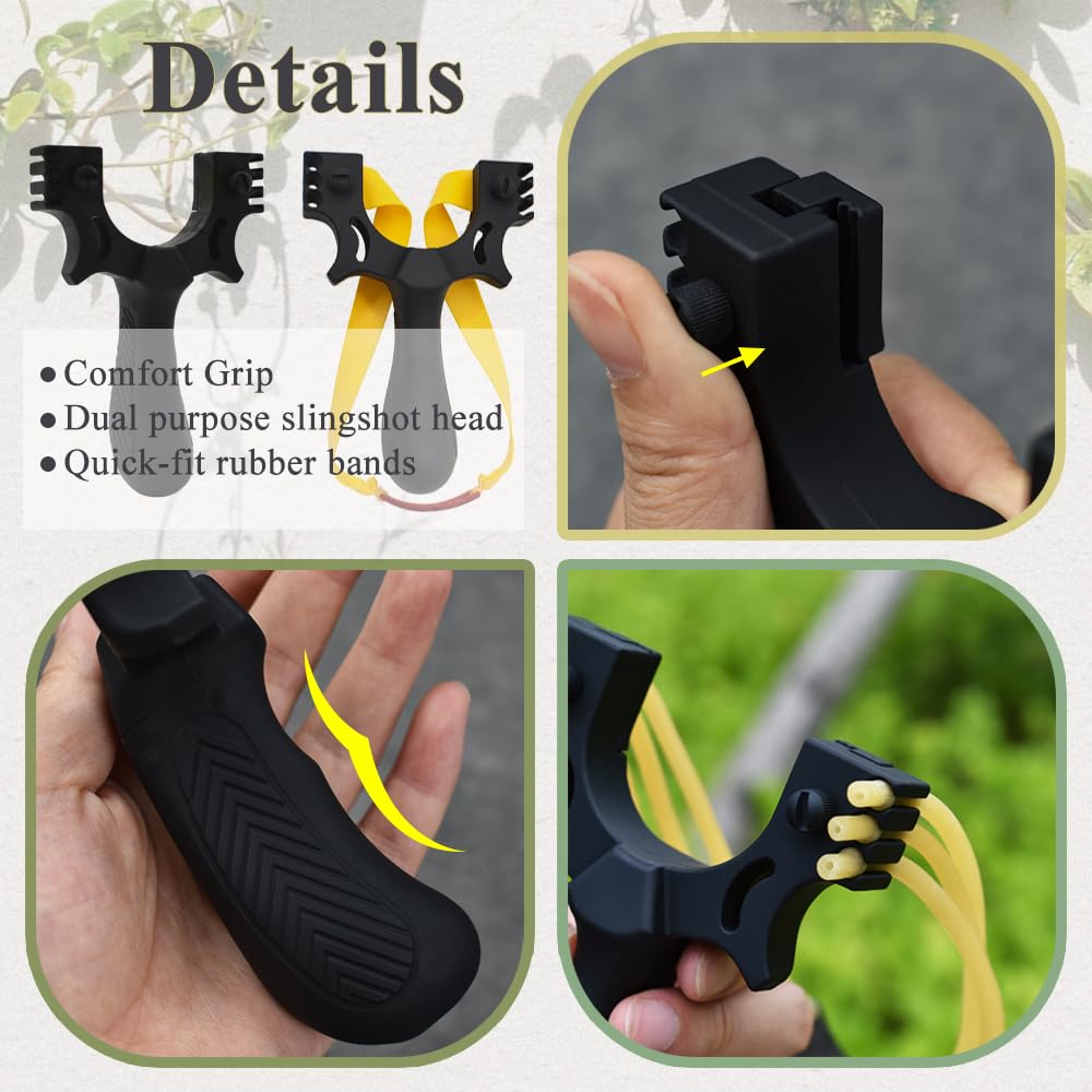 Runzkzy Slingshot Catapult with 4 Replacement Bands, Upgraded Resin Professional Slingshots for Adults, Multi-Purpose Hunting Slingshot for Outdoor Recreational Target Practice (Package B)