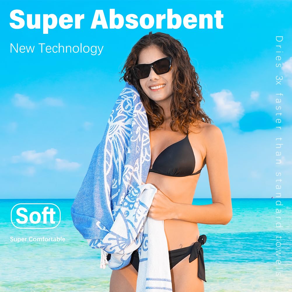 Widdonen Turkish Beach Towel Quick Dry Absorbent Cotton Lightweight Thin Bathroom Bath Pool Swim Towels Extra Large Oversized Sand Free Beach Accessories Essentials Stuff Cloud Gift for Adults