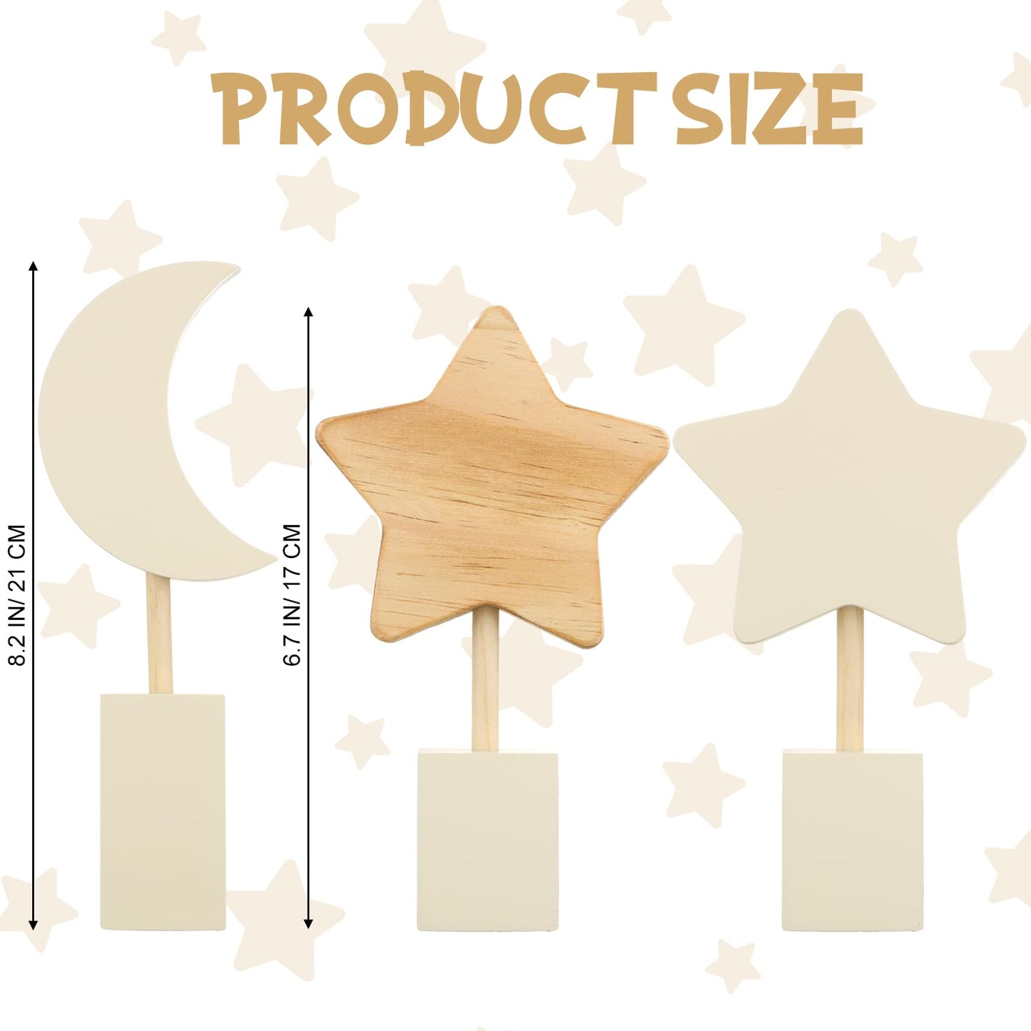 Barydat 3 Pcs Boho Nursery Shelf Decor Wooden Moon and Star Nursery Decor Set Cute Bohemian Children Kids Decoration for Boys Girls Farmhouse Bedroom Kindergarten Classroom Playroom Bookshelf