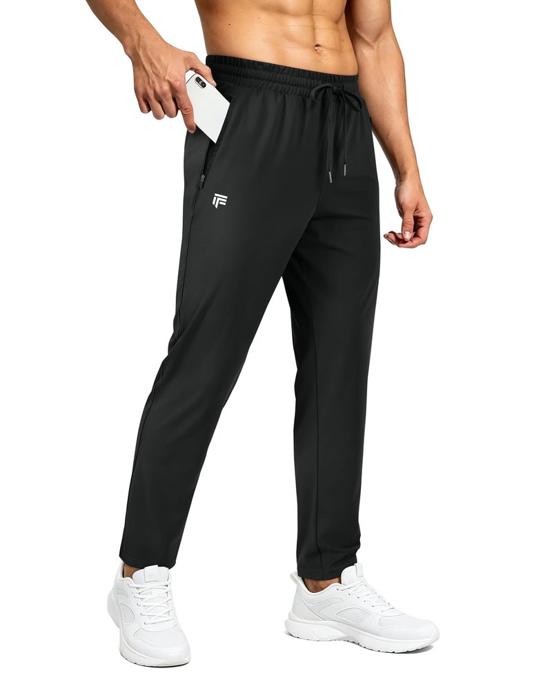 FOGFIRE Mens Sweatpants with Zipper Pockets Joggers for Men Workout Athletic Gym Track Fitness Clothing Black