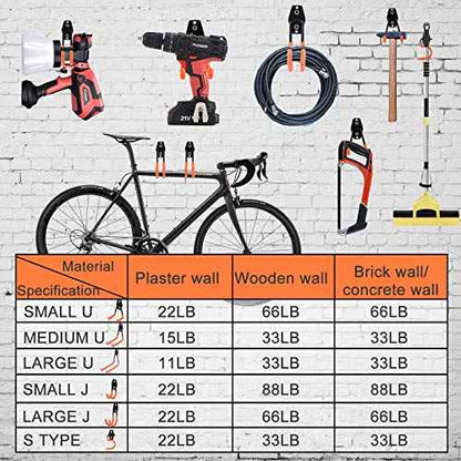 Aoben Heavy Duty Steel Garage Storage Hooks - Utility Tool Hangers and Combinable Wall Mount Hooks for Organizing Ladder, Hold Chairs, Heavy Tools (Small U, 10 Pack)