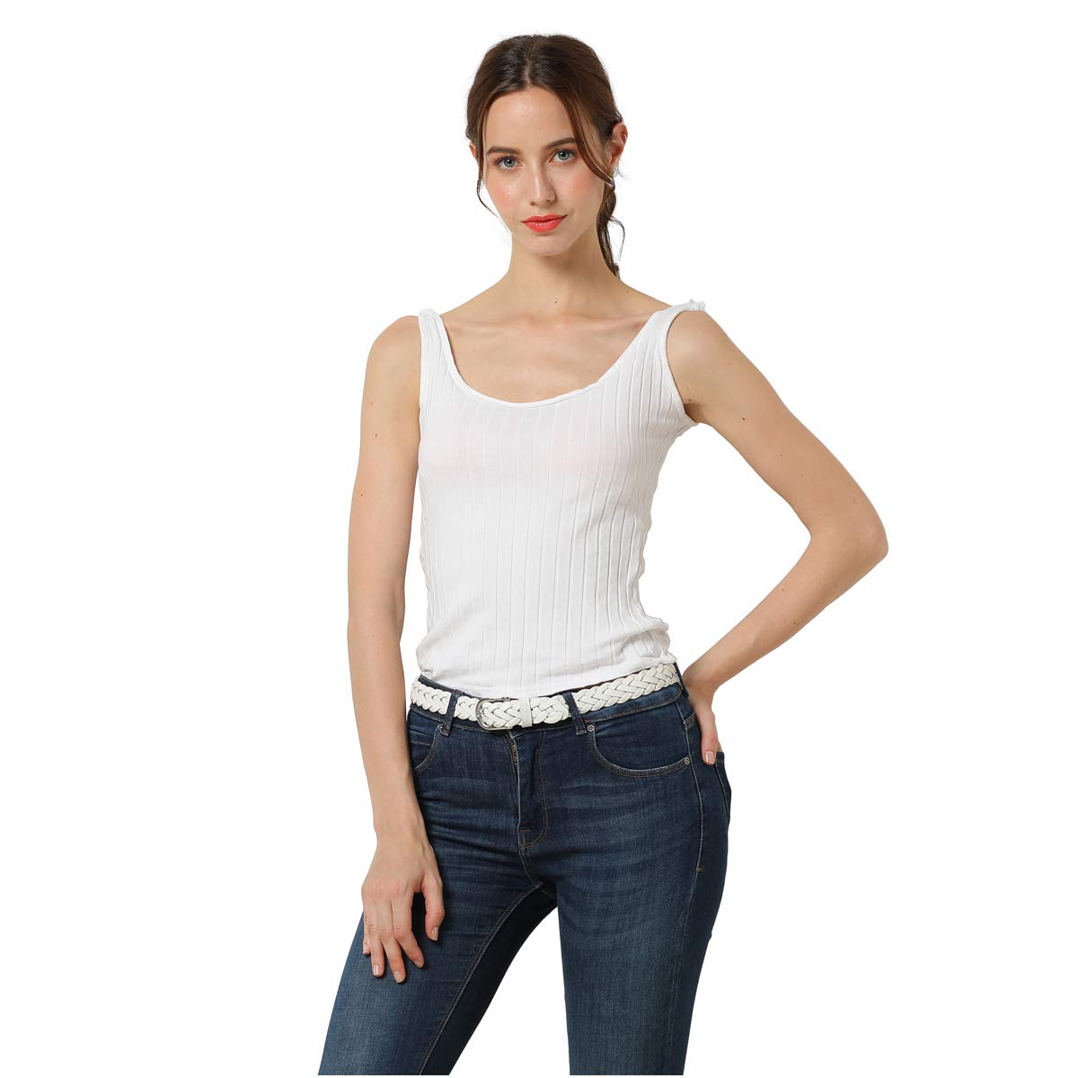 Falari Women's Leather Braided Belt 6007 - White-S