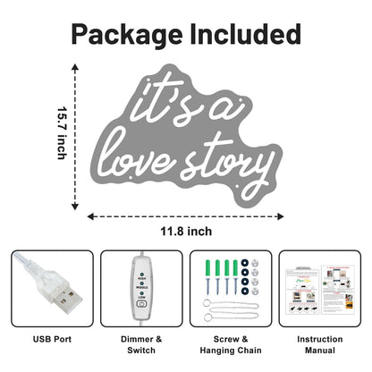 Its a Love Story Neon Sign, Warm White USB Led Light Up Signs for Bedroom Aesthetic Birthday Wedding Party Gift Boyfriend Girlfriend Lover Women Men Room Bathroom Decoration Gift, 15.7 x 11.8 Inch