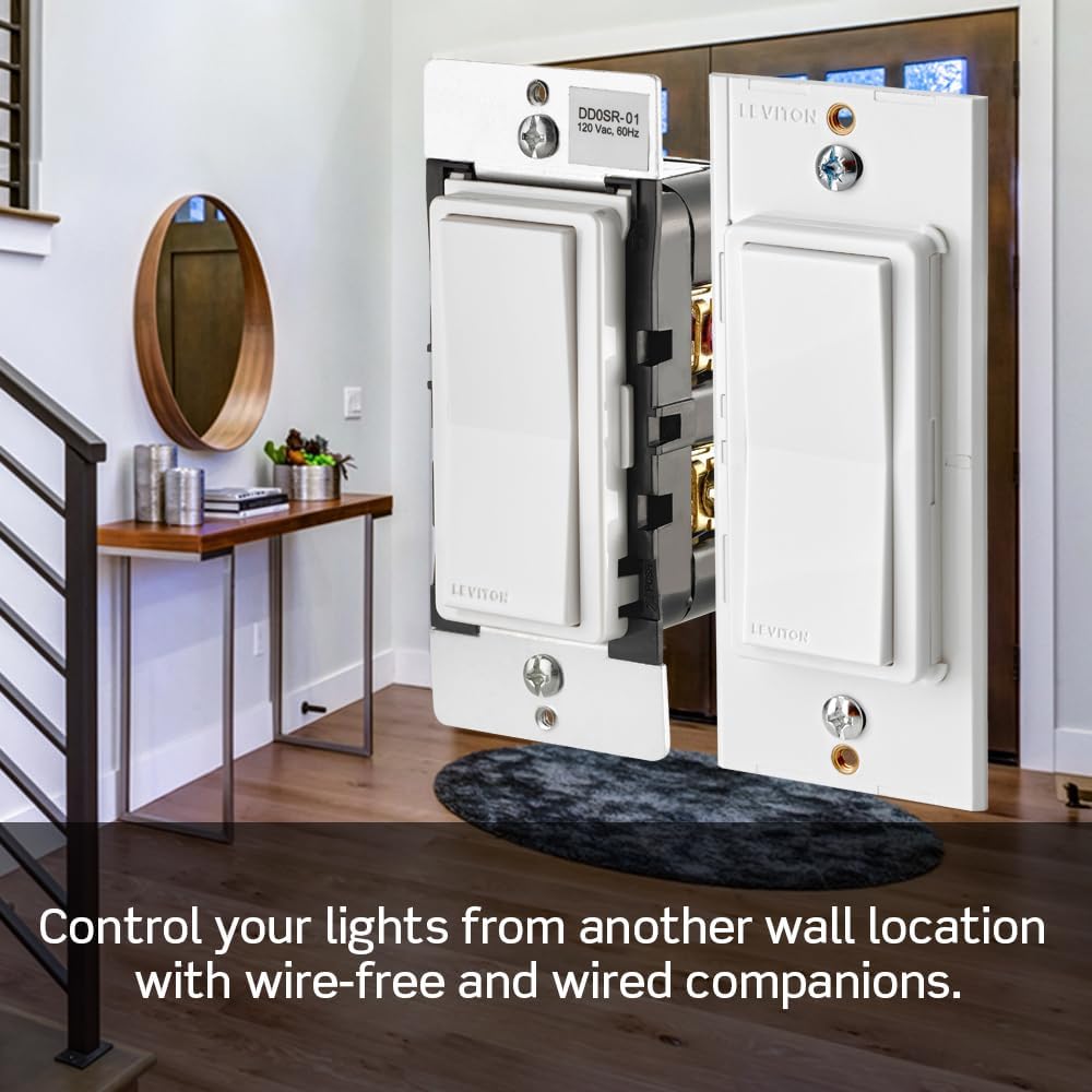 Leviton Decora Smart Switch, Wi-Fi 2nd Gen, Neutral Wire Required, Works with Matter, My Leviton, Alexa, Google Assistant, Apple Home/Siri & Wired or Wire-Free 3-Way, D215S-2RW, White