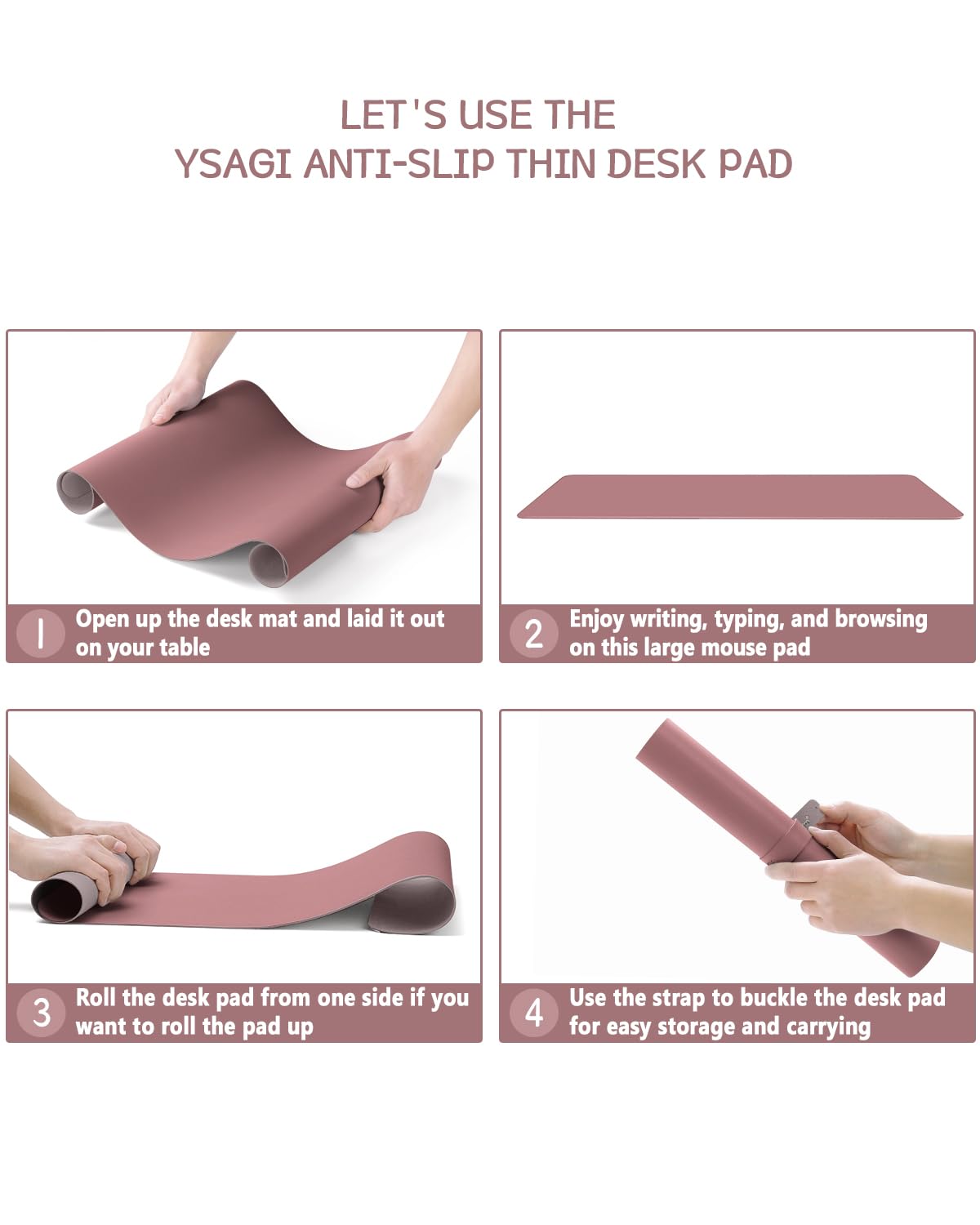 YSAGi Non-Slip Leather Desk Pad Blotter, Waterproof Laptop Computer Desk Keyboard Mat, Table Protector Mat, Large Mouse Pad for Office/Work/Home/Decor(Dark Pink, 31.5" x 15.7")