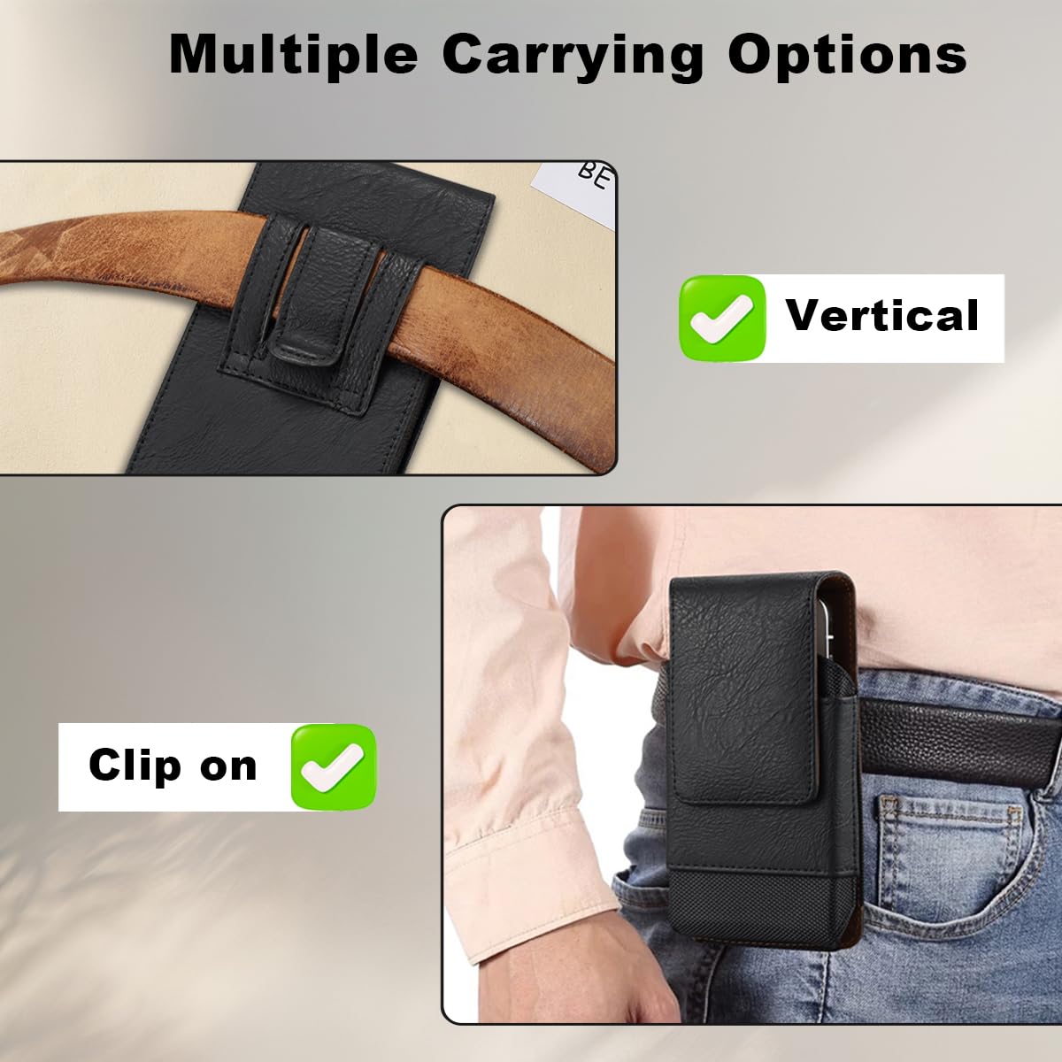 Belt Phone Holder for iPhone 17 17 Pro 16 Pro 16e 15 15Pro 14 13 12 11 Xs 10 X XR,Premium Leather Phones Pouch with Belt Clip Cell Phone Holder