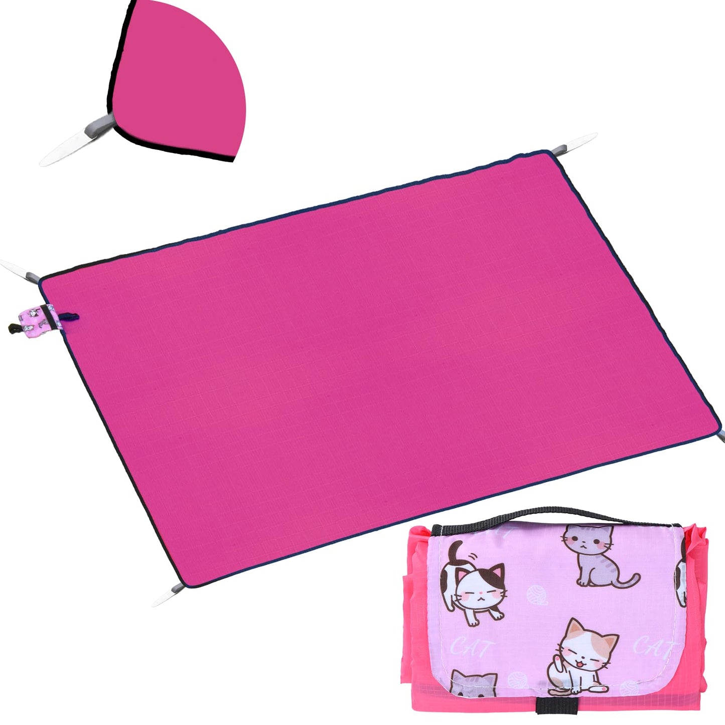 Waterproof Picnic Blanket with Stakes Windproof Outdoor Beach Camping Mat