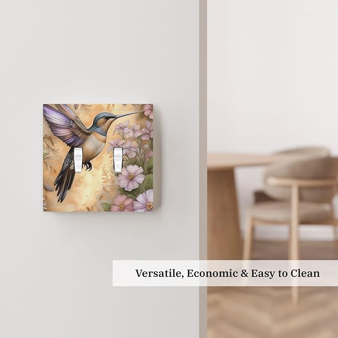 Decorative Art Light Switch Covers Blossom & Hummingbird 2 Gang Double Toggle Wall Plate Decorative Switchcover Electrical Switchplate for Home Decor