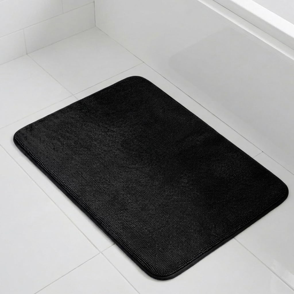 Muddy Mat® CloudStep Bathroom Rugs, Non Slip Bath Mats for Bathroom, Super Absorbent Memory Foam Chenille, Quick Dry Machine Washable Thick Toilet Rug for Shower Tub and Floor, Black 20" x 30"