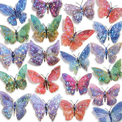 50 PCs Butterfly Wall Decor Cute Fairy Butterflies Wall Stickers 3D Butterflies for Birthday Cake Wedding Party Craft Room Decor Removable DIY Wall Decals sm- (Mixed)