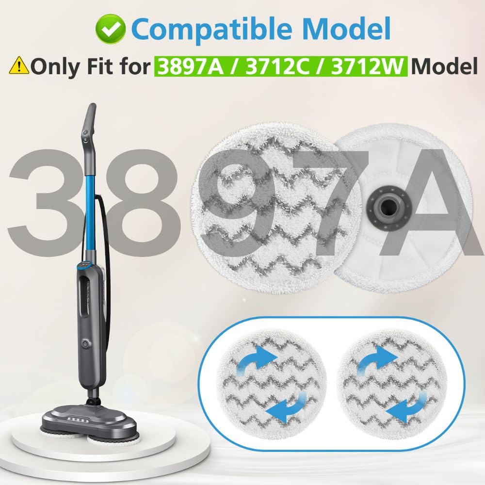6 Pack 3897A / 3712 Rotating Steam Mop Pads Replacement for Bissell SpinWave SmartSteam Scrubbing Steam Mop Cleaner 【Models 3897A/3712 ONLY】, Washable Reuseable Refill Pads