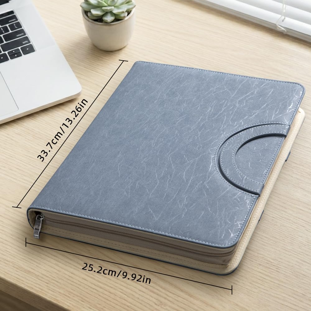 [BRAVE ELK] All-in-One Zippered Padfolio Business Portfolio, Textured Leather Portfolio Binder with 40 Transparent Sleeves, Tablet Holder & Writing Pad, Professional Document Organizer for Men & Women