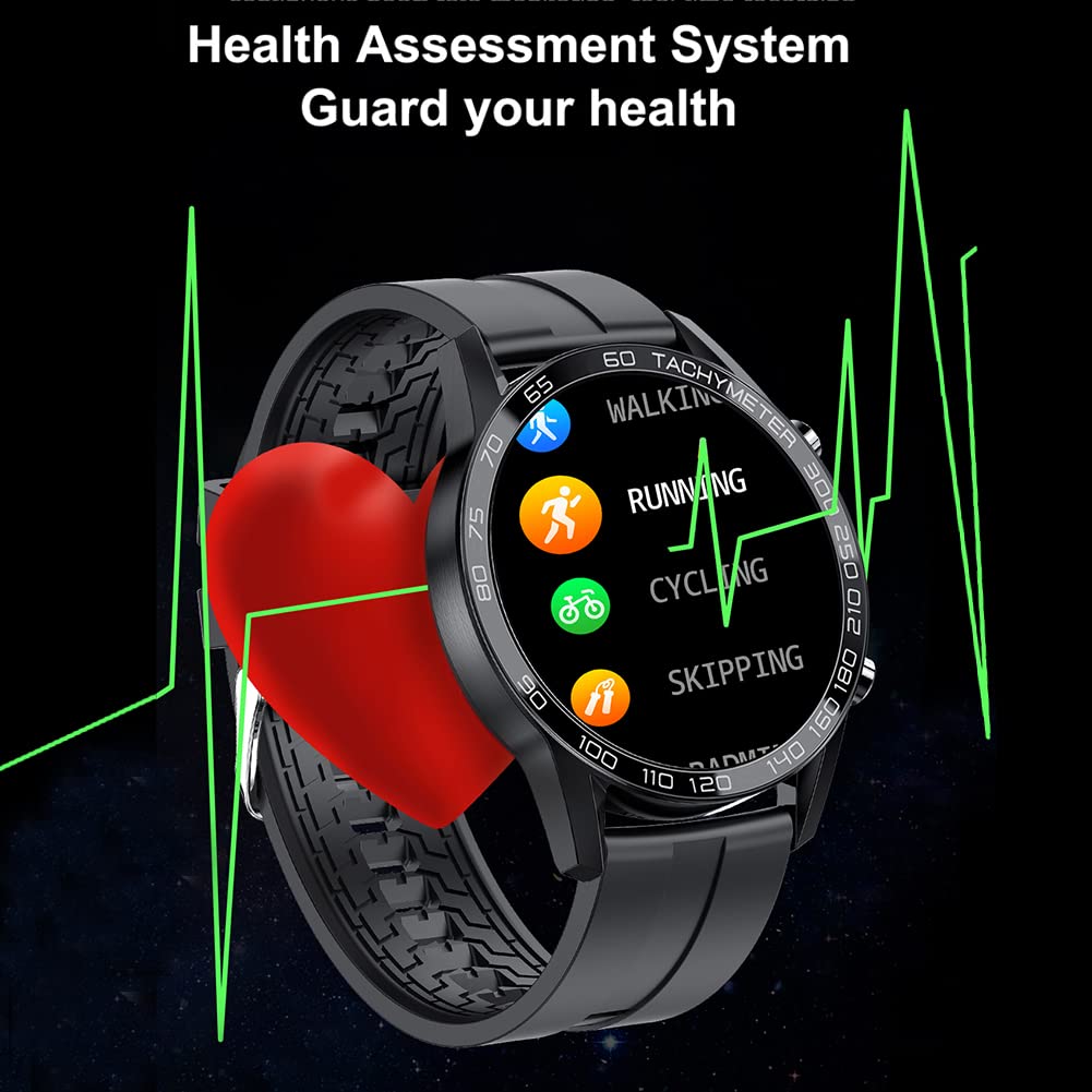 FILIEKEU Leather Men Smart Watch for Android iOS, Bluetooth Calls Voice Chat with Heart Rate Fitness Tracker, 1.3" Full Touch Screen IP67 Waterproof Silicone Activity Tracker for Men
