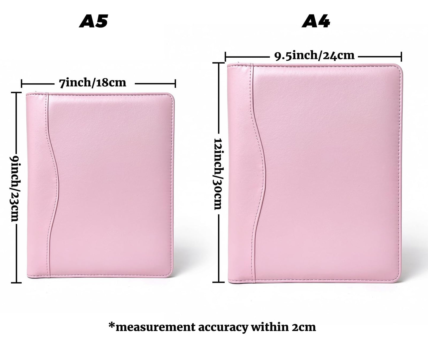 PU Leather Portfolio Folder with 30 Pages Paper Padfolio Business Organizer Document Planner Binder Storage Pocket for Legal Pad Holder Paperwork Phone Men Women (A5, Pink)