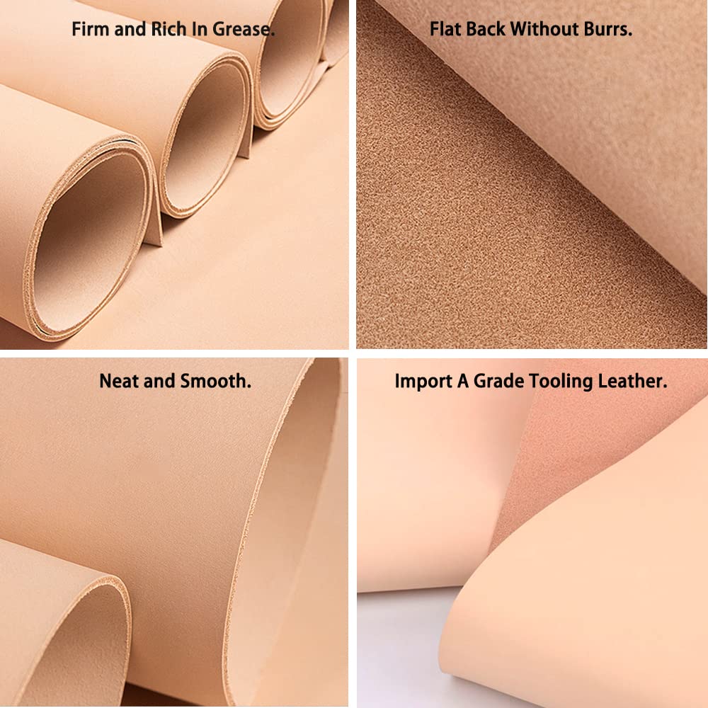 Muse Craft Flawless 12''X24'' 5-6oz Vegetable Tanned Leather Precut| Import A Grade Tooling Leather Hide Full Grain Veg Tan Leather for Tooling, Carving, Dyeing, Embossing(12''x24'' 1.9-2.3mm)