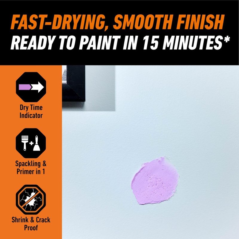Gorilla High Performance Wall Repair Color Change, 32 Ounce Tub, Applies Purple, Dries White – Spackling & Primer in One, Shrink & Crack Resistant