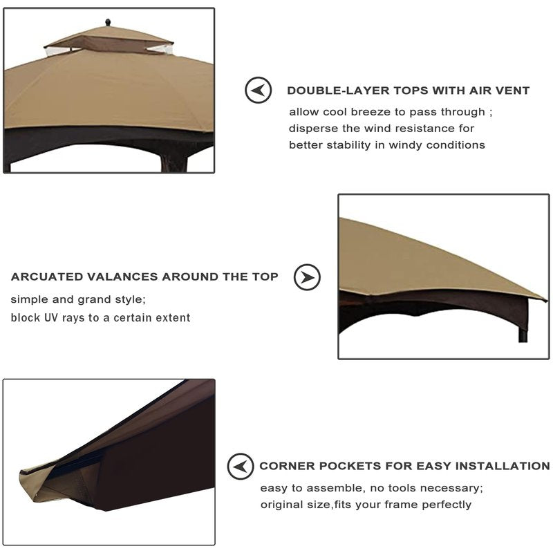 Eurmax USA High Performance Replacement Canopy Top for Lowe's Allen Roth Heavy Duty Gazebo Roof Gazebo Top with Air Vent 10X12 Cover #GF-12S004B-1, Replacement Top Only (Khaki)