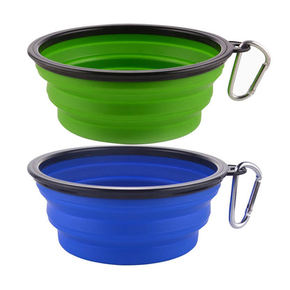 Large Collapsible Dog Bowls, 34oz Travel Water Food Bowls Portable Foldable Collapse Dishes with Carabiner Clip, 2 Pack (Purple+Red)