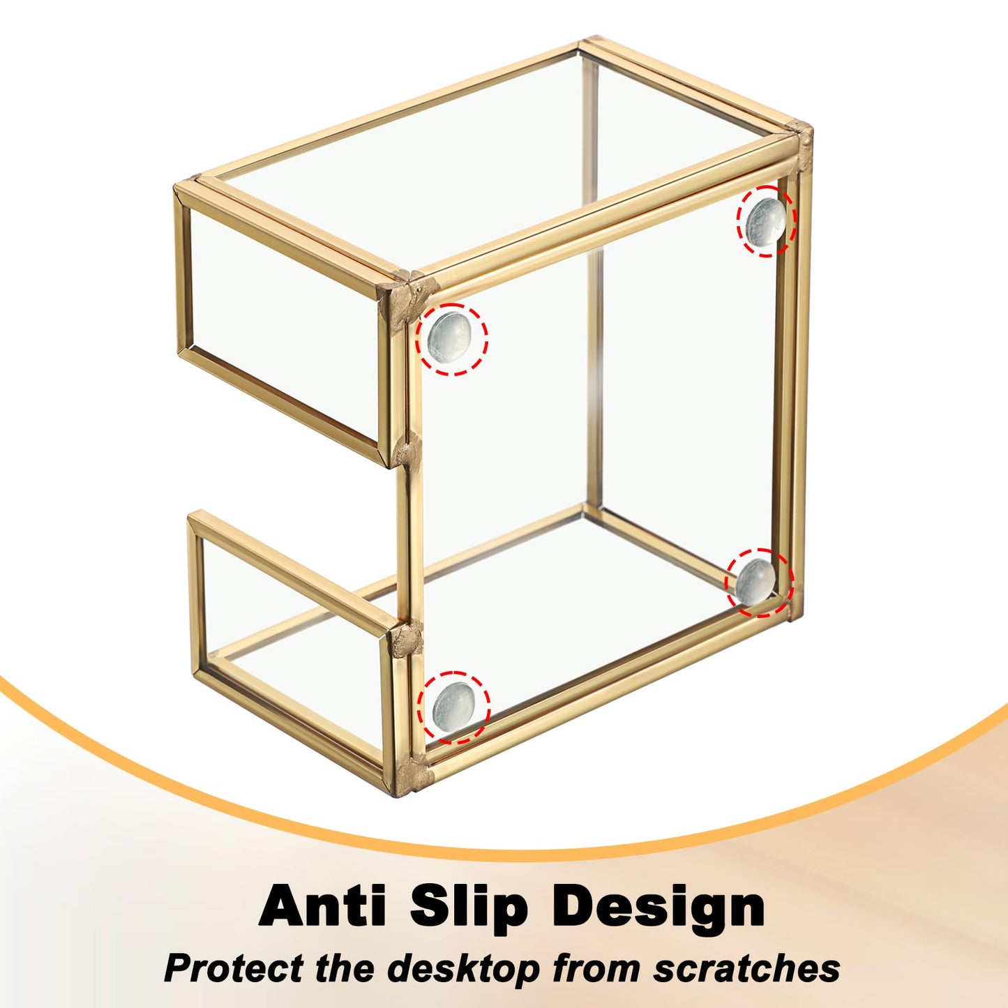 BTSKY Golden Glass Sticky Note Holder for 3x3 Inch Sticky Notes, Elegant Post It Note Dispenser with Non-Slip Pads Clear Notepad Holder for Desk Organization Planning, Home Office Decor