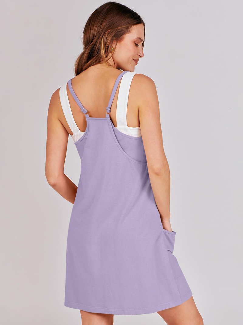 ANRABESS Women Athletic Dress Summer Tennis Workout Active Sports Mini Romper Dress Built in Shorts Travel Vacation Clothes Light Purple Large