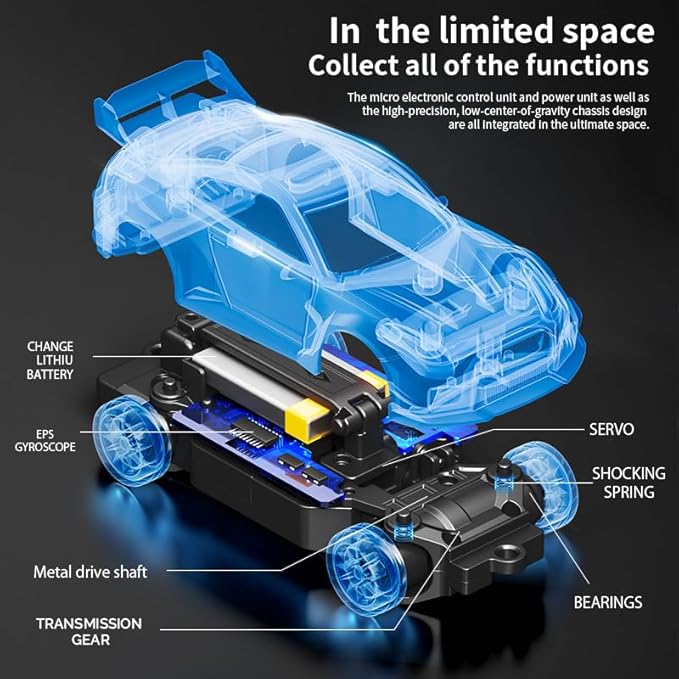 1/43 Scale RC Drift Car 2.4G Full Proportional 4WD Remote Control Car with Gyro Adjustable Speed &amp LED Lights Alloy RC Vehicle for Adult