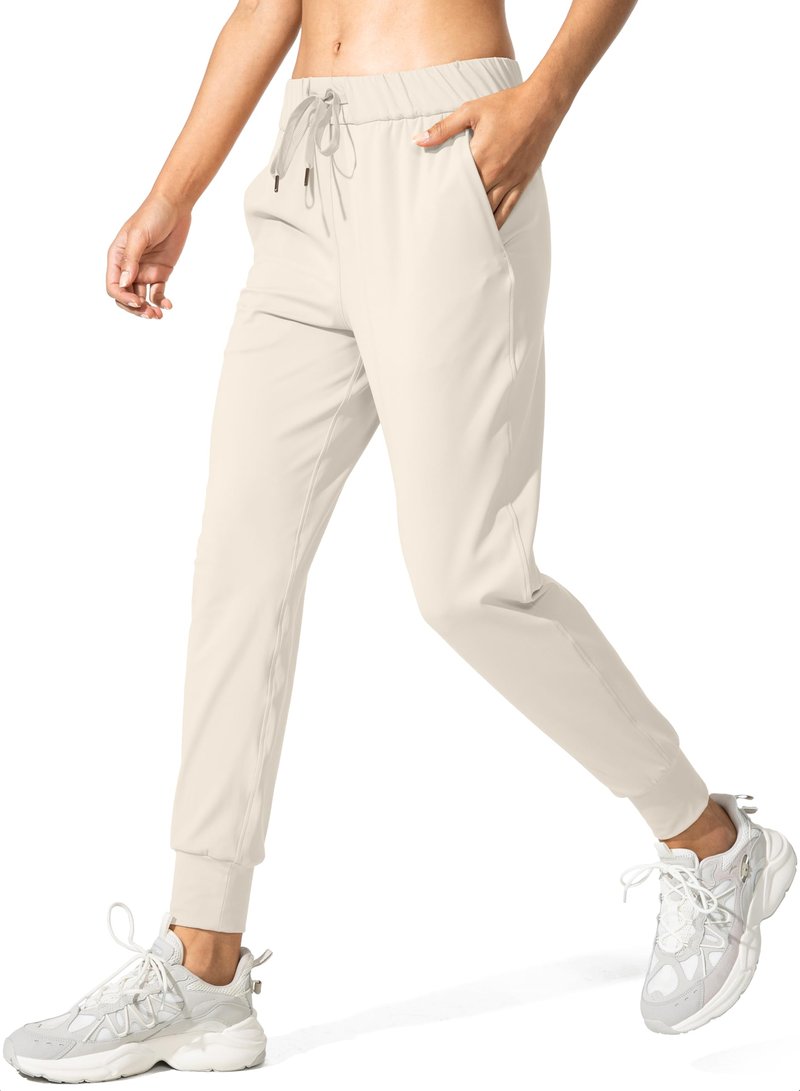 SANTINY Joggers for Women Lightweight Running Drawstring Sweatpants Workout Travel Yoga Athletic Womens Lounge Pants with Pockets(Beige_XL)