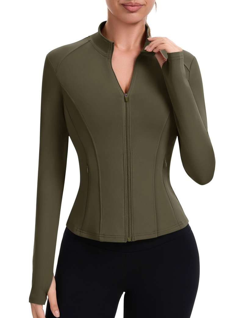 ZHENWEI Workout Jackets for Women Full Zip Up Cropped Athletic Long Sleeve Lightweight Slim Fit Running Tops with Pockets