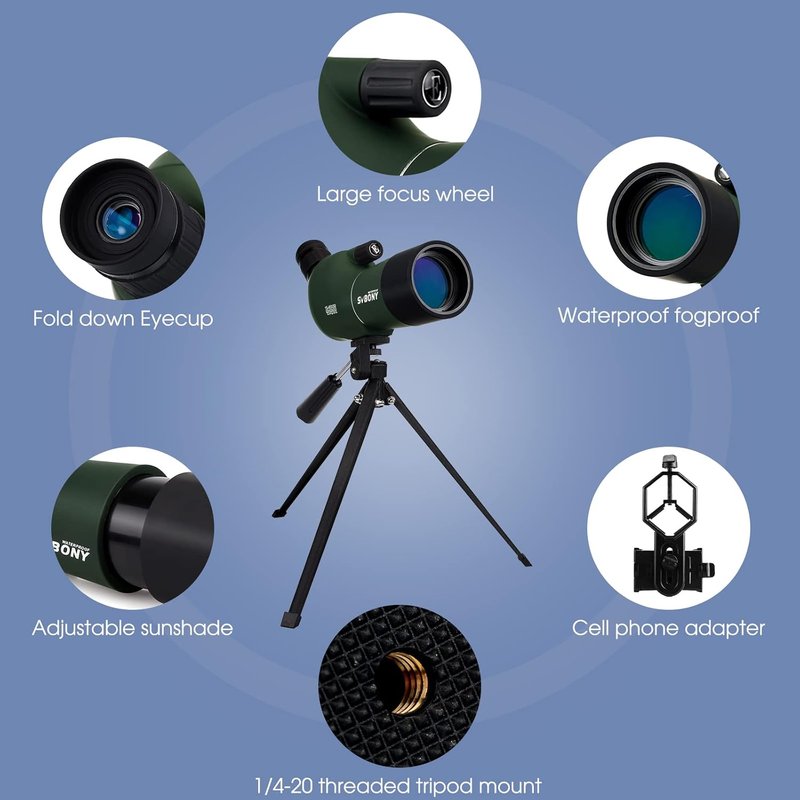 SVBONY SV28 Spotting Scope - 15-45x50mm Zoom Lens, Waterproof & Fogproof for Bird Watching | Tripod & Phone Adapter Included